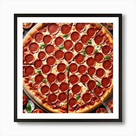 Pepperoni Pizza With Tomatoes And Peppers Art Print