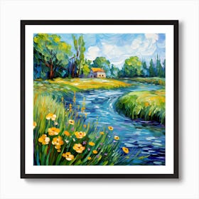 Floral Harmony: Brushstrokes of Riverside Beauty Art Print