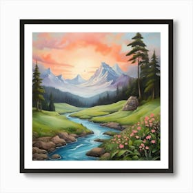 Sunset In The Mountains Art Print