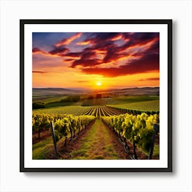 Sunset Sky Agriculture Yellow Growing Landscape Vine Growing Green Country Farm Sunrise G (3) Art Print