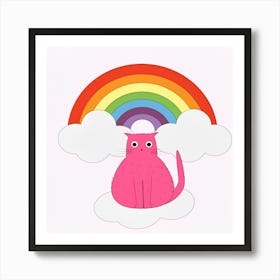 Pink Cat With Rainbow Cat Rainbow Cute Art Print