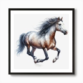 Horse Galloping On Black Background Art Print