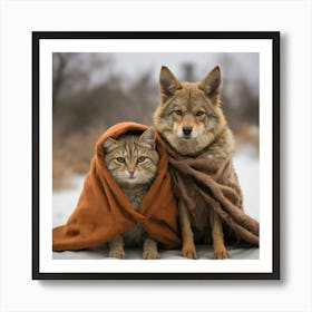 Coyote And Cat Art Print