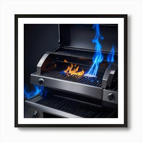 Blue Flames On A Grill Art Print