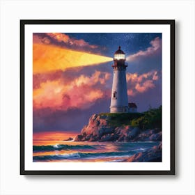 Lighthouse At Sunset Art Print