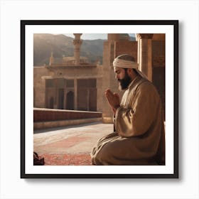 Muslim Man Praying In Mosque Art Print