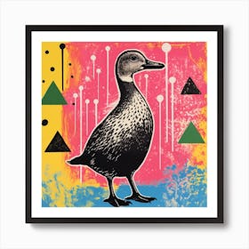 Duckling By The River Linocut Style 4 Art Print