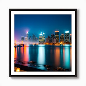 New York City Skyline At Night Art Print