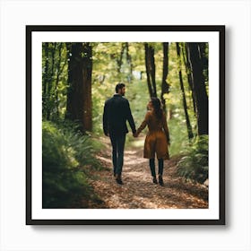 Couple Walking In The Woods Art Print