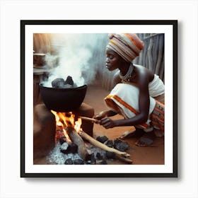 African Woman Cooking 2 Art Print