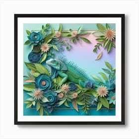 Iguana And Flowers Art Print