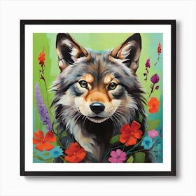 Wolf In Flowers    Art Print