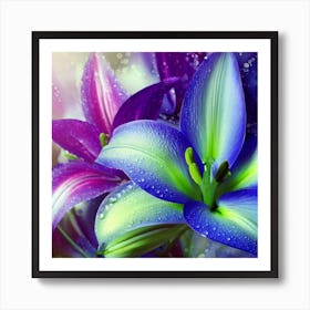 purple, blue and lime lilies 2 Art Print