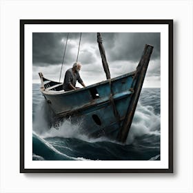 Boat In The Storm Art Print