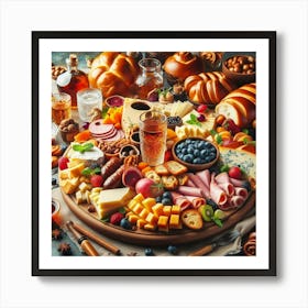 Platter Of Cheese And Fruit Art Print