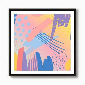 Abstract Lines Dots Pattern Purple Pink Blue Art Print