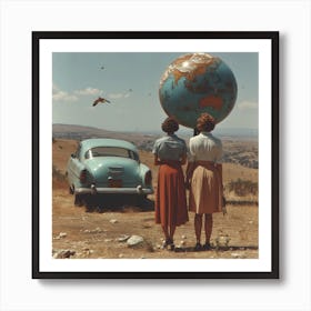 'Two Women With A Globe' Art Print