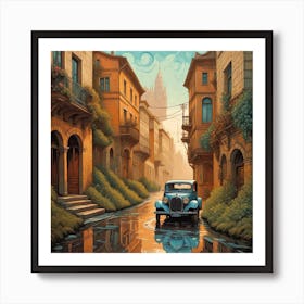 Old Car In The Rain Art Print