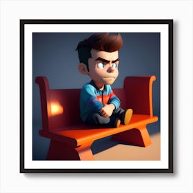 Boy Sitting On A Bench looking angry Art Print