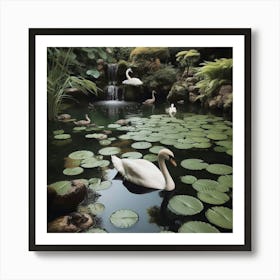 Swans In A Pond Art Print