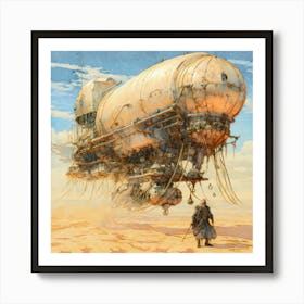 Spaceship in the desert. Sandpunk Art Print