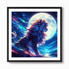 Lion In The Moonlight Art Print