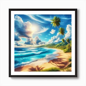 Tropical Beach With Palm Trees 1 Art Print