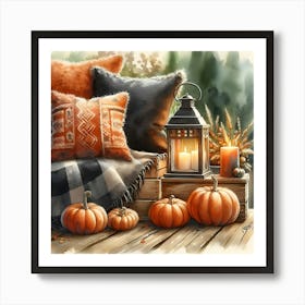 Pumpkins And Lantern Art Print