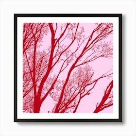 Red Winter Trees On A Pink Background Art Print