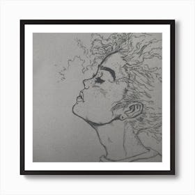 Drawing Of A Girl With Curly Hair Art Print