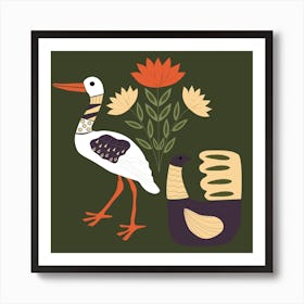 Folkie Stork 1 Art Print