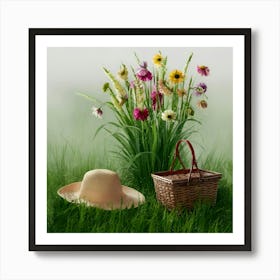 Hat And Flowers 4 Art Print