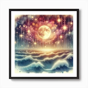 Moon Over The Ocean Art Print