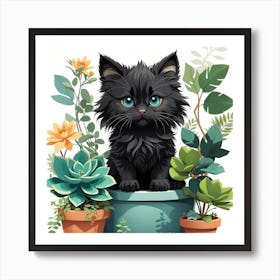 Black Cat In Pot Art Print