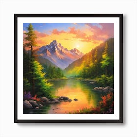 Sunset At The Lake 1 Art Print