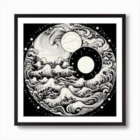 Moon And Waves 20 Art Print