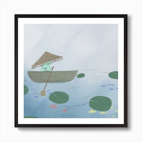 Calm Sailing Lake Illustration Square Art Print