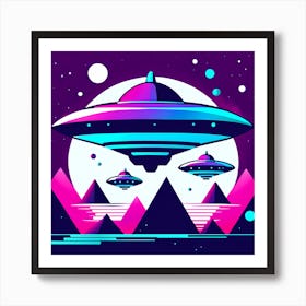 Alien Spaceships of nebula, Futuristic space station, Sci-fi art, Space exploration, Spaceship, Starfield, Alien planet, Sci-fi adventure wall decor, Children’s nursery illustration, Kids' room decor Art Print