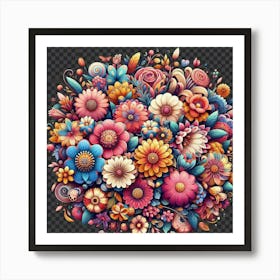 Colorful Flowers In A Circle Art Print