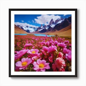 Pink Flowers In The Mountains 2 Art Print