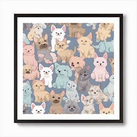 Pastel Puppies And Kittens Create Patterns Featuring Sweet Pastel Colored Puppies And Kittens 76240123 Art Print