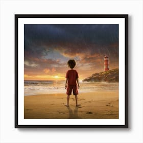 Boy And The Lighthouse Art Print