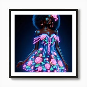 Neon Girl In A Dress 1 Art Print