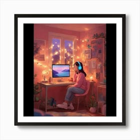 Girl In A Pink Room Art Print