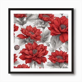 sketch Red Flowers and gray flowers Art Print