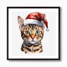 Bengal Cat In Santa Hat 1 Art Print