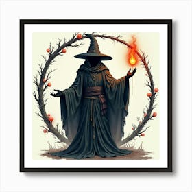 Black Magic Warlock With A Watercolor Spell Circle 1 Art Print