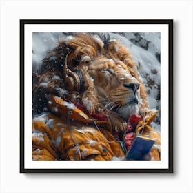 Lion In The Snow 1 Art Print