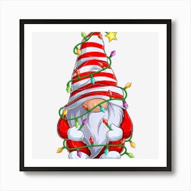 Red Gnome Xmas Light Matching Family Funny Christmas Pajama Art Print