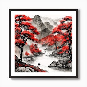 Chinese Landscape Mountains Ink Painting (13) 2 Art Print